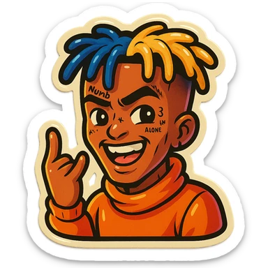 xxxtentacion cartoon style sticker, vibrant, energetic, with signature hair and tattoos sticker