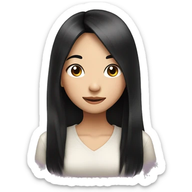 Long black hair asian girl winks sticker