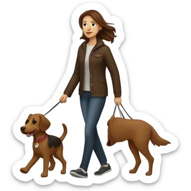 Brown haired woman walking one brown dog sticker