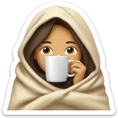 girl inside a blanket sipping coffee eyes closed, make her pale and with dark brown hair sticker