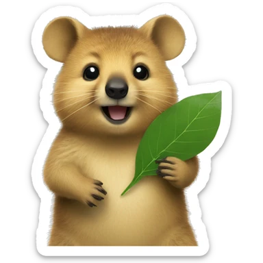 A quokka holding leaf sticker