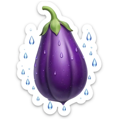 Eggplant with water squirting out sticker