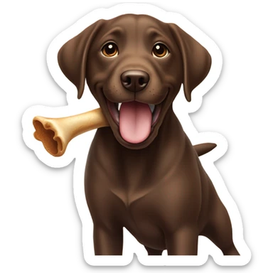 Chocolate lab puppy celebrating success with bone sticker