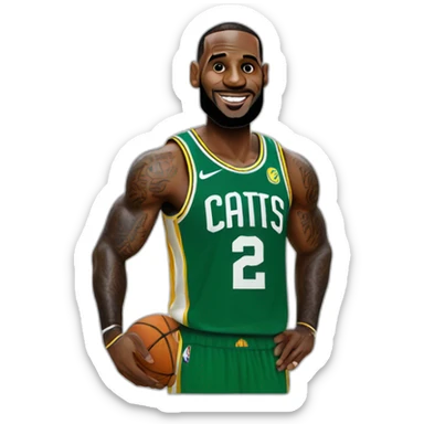 Lebron james with a green jersey sticker