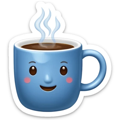 visibly steaming plain blue mug of coffee sticker
