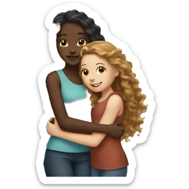 black girl with long curly hair hugging white girl with long brown hair sticker