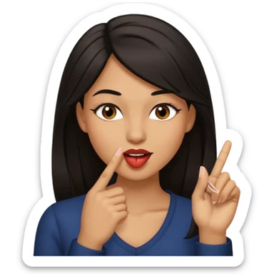 black slighty browin hair light brown skin woman, flirtatious gesture, biting her finger and winking emoji she also has tall hair and brown eyes sticker