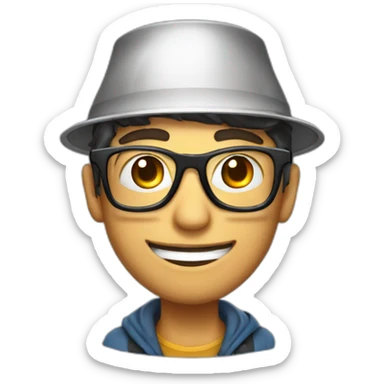 A streamer with round glasses and a saucepan on his head sticker