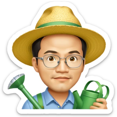 Asian man dressed as a gardener sticker