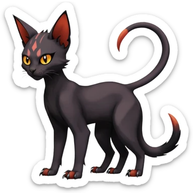 Black edgy Noivern-Torracat-Sphynx-Lykoi-Caracal-cat-Fakemon full-body sticker
