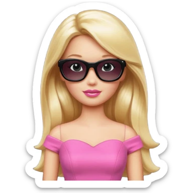 barbie with long blonde hair wear black sun glasses, pink dress sticker