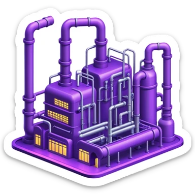 AI-powered factory. It should be a building with pipes. Add violet neon glowing symbolizing power of AI sticker