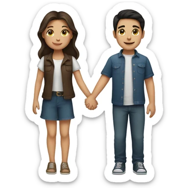 Brunette girl and boy holding hands  sticker