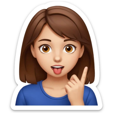 Fais moi une fille brune avec les yeux marrons, qui ce mort un doigt avec un regard coquin. sticker