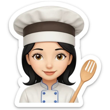 Create a cute girl, black hair, Middle Eastern with lashes  chef🧑‍🍳 emoji sticker