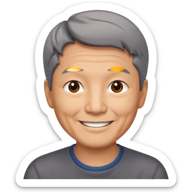 homme asiatique cheveux court gris foncé yeux marrons visage ridé sourir sticker