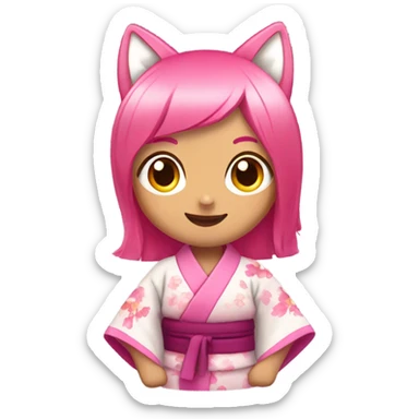 female pink hair with pink fox ears smiling , in kimono sticker