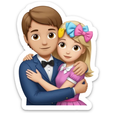 (Brown hair white girl) hugging blonde man with bows sticker