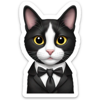 Tuxedo cat in tie, lot of black fur sticker