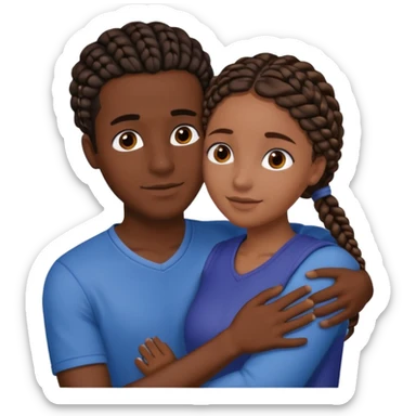 dark skin, black girl with black and brown braids, hugging her Mediterranean boyfriend with brown hair and dark skin sticker