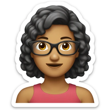 une fille avec les cheveux brun attacher vers l'arriere et avec des lunette noir sticker