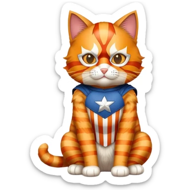 cat full body sitting with superhero mask sticker