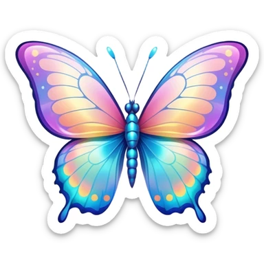 Transparent Shiny Glossy Pastel Gradient Hue holographic butterfly with bright sparkles and huge curvy wings with pointy tips sticker