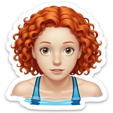 thin 18-year-old white female athlete swimmer with curly red hair about to enter a pool sticker