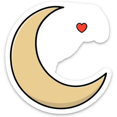 khaki crescent moon with a small heart sticker