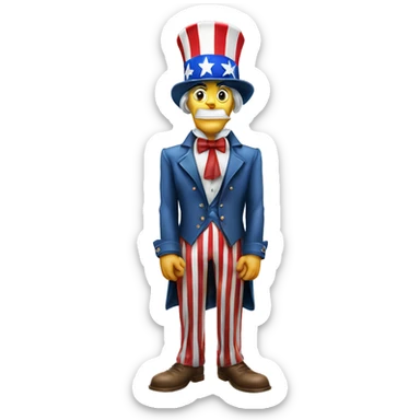 Uncle Sam with pitiful eyes holds a sign at full height waist photorealistic serious sticker
