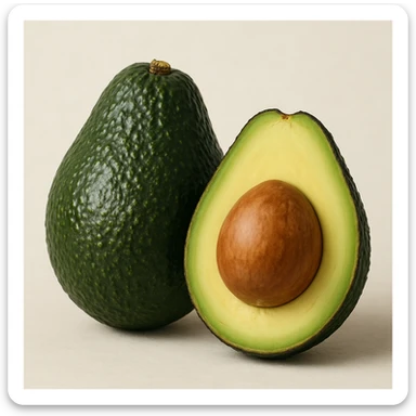 photo realistic whole avocado and half avocado on a light background sticker