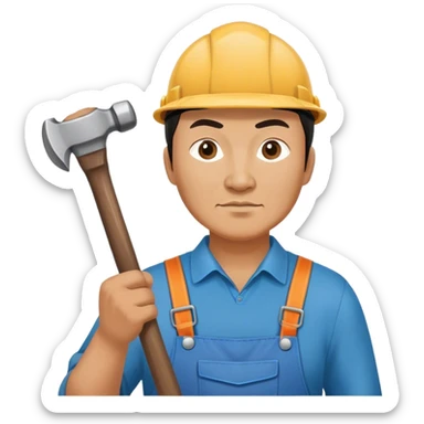 photorealistic kazakh worker middle age with 
hammer sticker