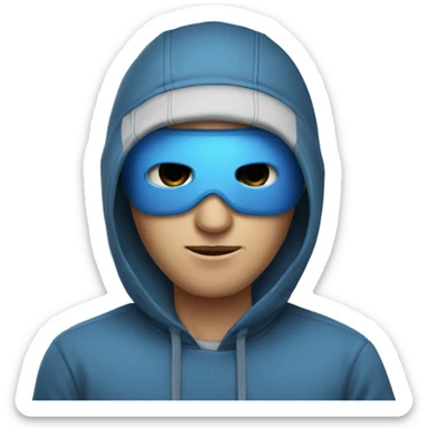 A white man with blue eyes wearing ski mask and sweatshirt. sticker