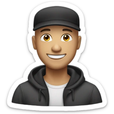 A bald guy with black cap smiling kindly sticker