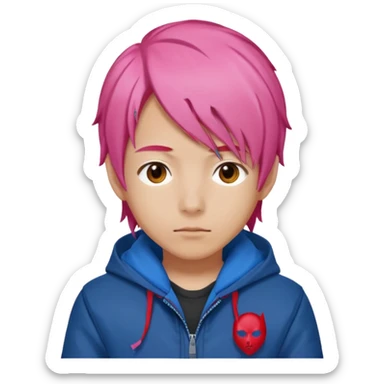 yuiji itadori jjk avec cheveux rose veste bleu capuche rouge sticker