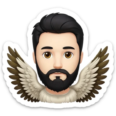 black hair, bearded man angel sticker