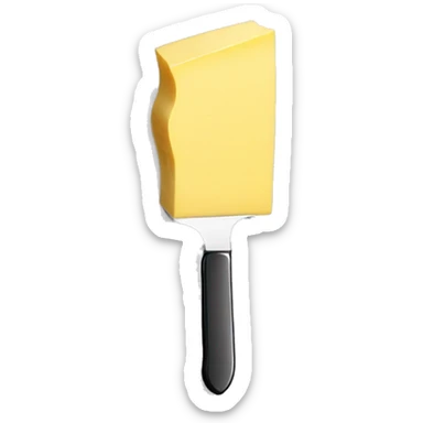 A curl of margarine on the tip of a serrated knife sticker
