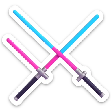 a pair of crossed lightsabers, one magenta and one blue, 3D style sticker