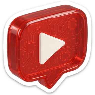 red speech bubble with a red YouTube white play button, like a trophy, glossy circuit style sticker