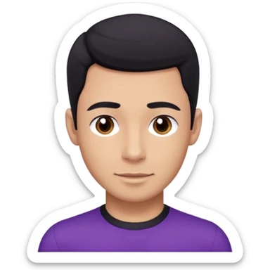 Jeff Wiggle of The Wiggles with light tan skin, black hair, brown eyes, purple skivvy shirt sticker