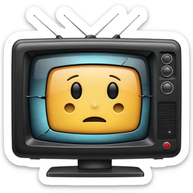 iOS style emoji of a broken TV, screen with static, bent antenna, expressive damage sticker