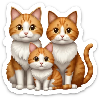 3 cats and each are different natural colours including brown tabby and white, calico, and ginger and white sticker