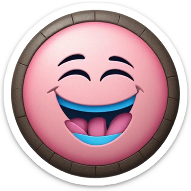 The round tablet consists of two parts, one part is pink and the other is blue. A tablet in the style of a laughing smiley face. The inscription DOZA is stamped on the tablet sticker