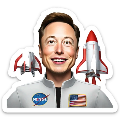 elon musk celebrate victory with rockets and ridiculous cool stuff in the background sticker