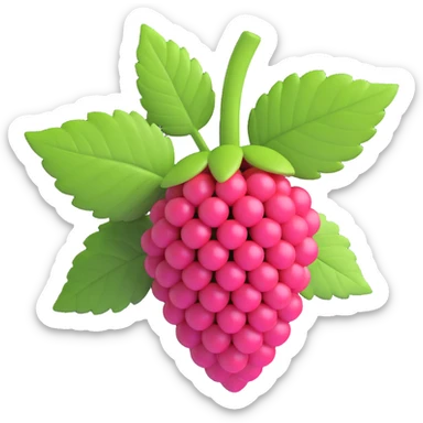 3D iOS style raspberry with green leaves, cute and playful design, another angle variation sticker