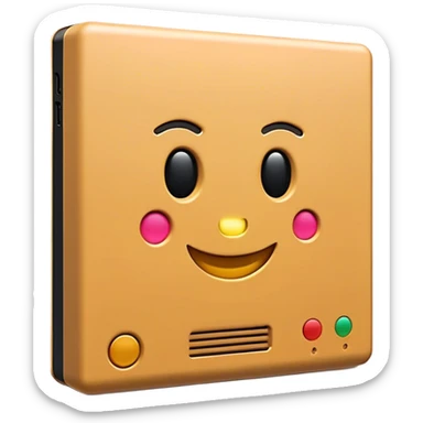 Clash of Clans aesthetic: Cinematic Playful PlayStation 2 Slim Portrait Emoji, rendered in a 3D vector-style similar to standard emojis with minimal shading and bold, simplified shapes. A compact, distinct form with signature details, softly glowing with a cutting-edge console technology charm. Simplified yet unmistakably iconic, highly detailed and consistent, glowing with a soft radiance and high shine. Stylized with a touch of technological advancement and a soft glowing outline, capturing the essence of a beloved gaming relic with a friendly, playful manner! sticker