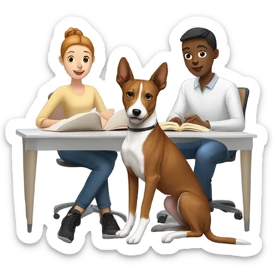 White man, black girl, and a basenji studying together sticker
