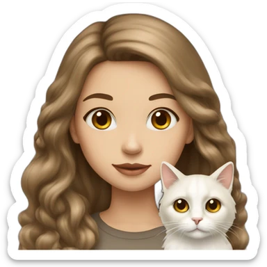Girl-with-long-brunette-hair-and-cat-angora-beige-and-white sticker