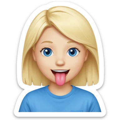 a smiley face with tongue out just a little bit, blue eyes and blonde hair sticker