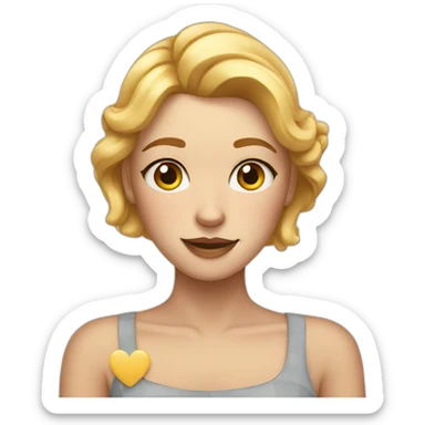 a blonde with squares and freckles, showing a heart with her hands sticker